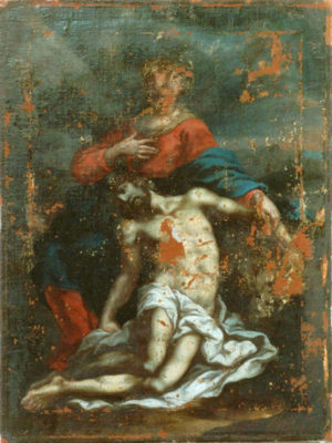 Gemälde Öl auf Leinwand, Maria und Jesus, nicht restauriert