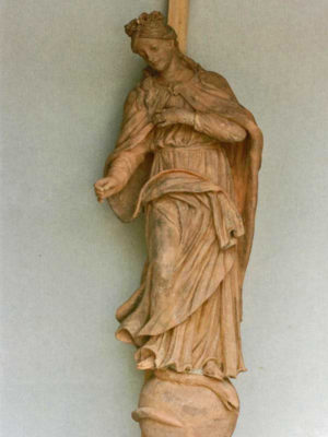 Figur, Madonna aus Terracotta, nach der Restaurierung